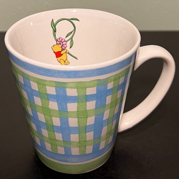 DISNEY Winnie the Pooh Poohtanicals Pattern Blue Green Basket Weave Ceramic Mug - Picture 1 of 10